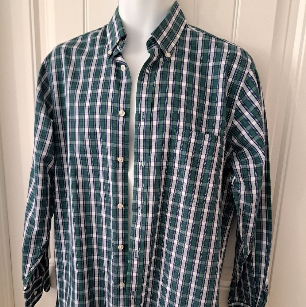 Chaps Cotton blend Classic fit Twill button down shirt 15-15.5 plaid check green